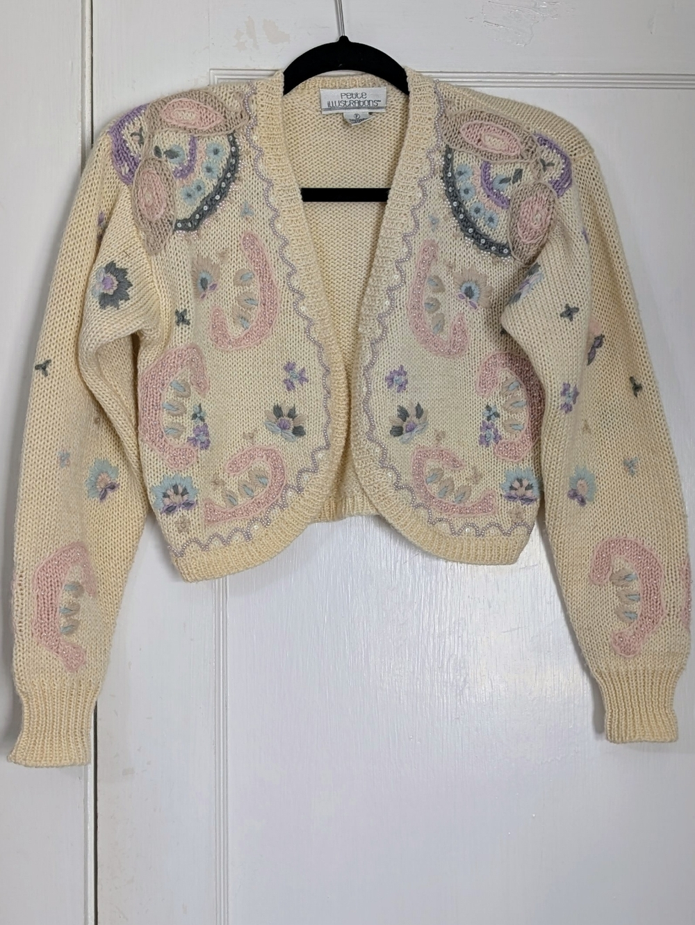 Vintage Petite Illustrations Beaded Cropped Cardigan Petite Small